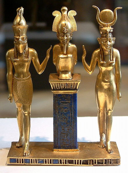 Osiris Isis and Horus pendant bearing name if Osorkon ii reigned ca874-850bce louvre room 29 sully E 6204